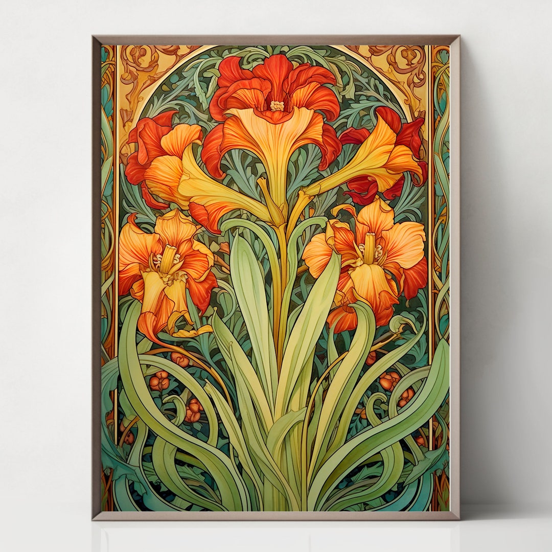 Set of 3 Floral Print Art Nouveau William Morris Style Vintage