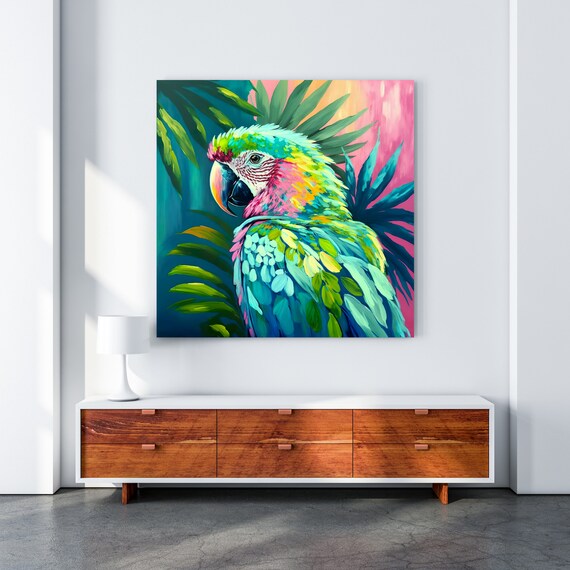 水彩画「オウムの肖像」：カラフルな鳥のイラスト（デジタル