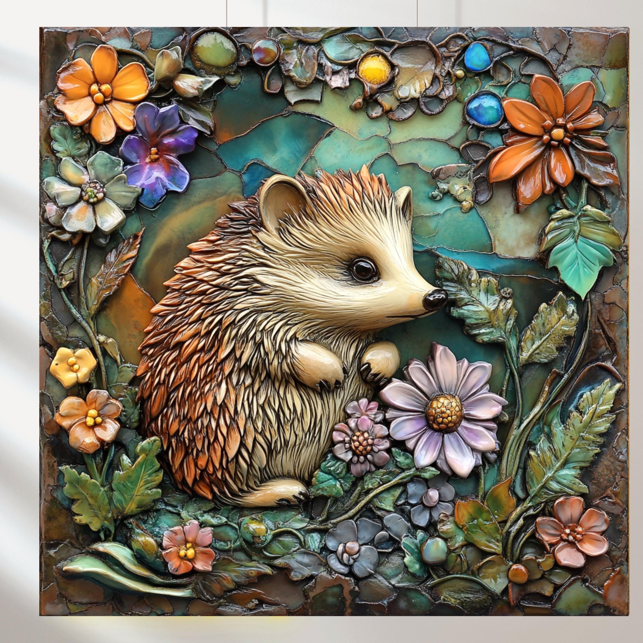 ハリネズミ　油彩画　原画 ハリネズミ 油彩画 原画