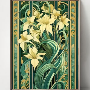 アールデコ 5 点セット、ヴィンテージ フローラル スタイル、インテリアの花のモチーフ、壁や家具の装飾用、ステンドグラス、大きな絵画 大理石