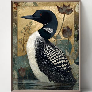 Set of 5 Loon Dark-billed Birds of America Art Nouveau