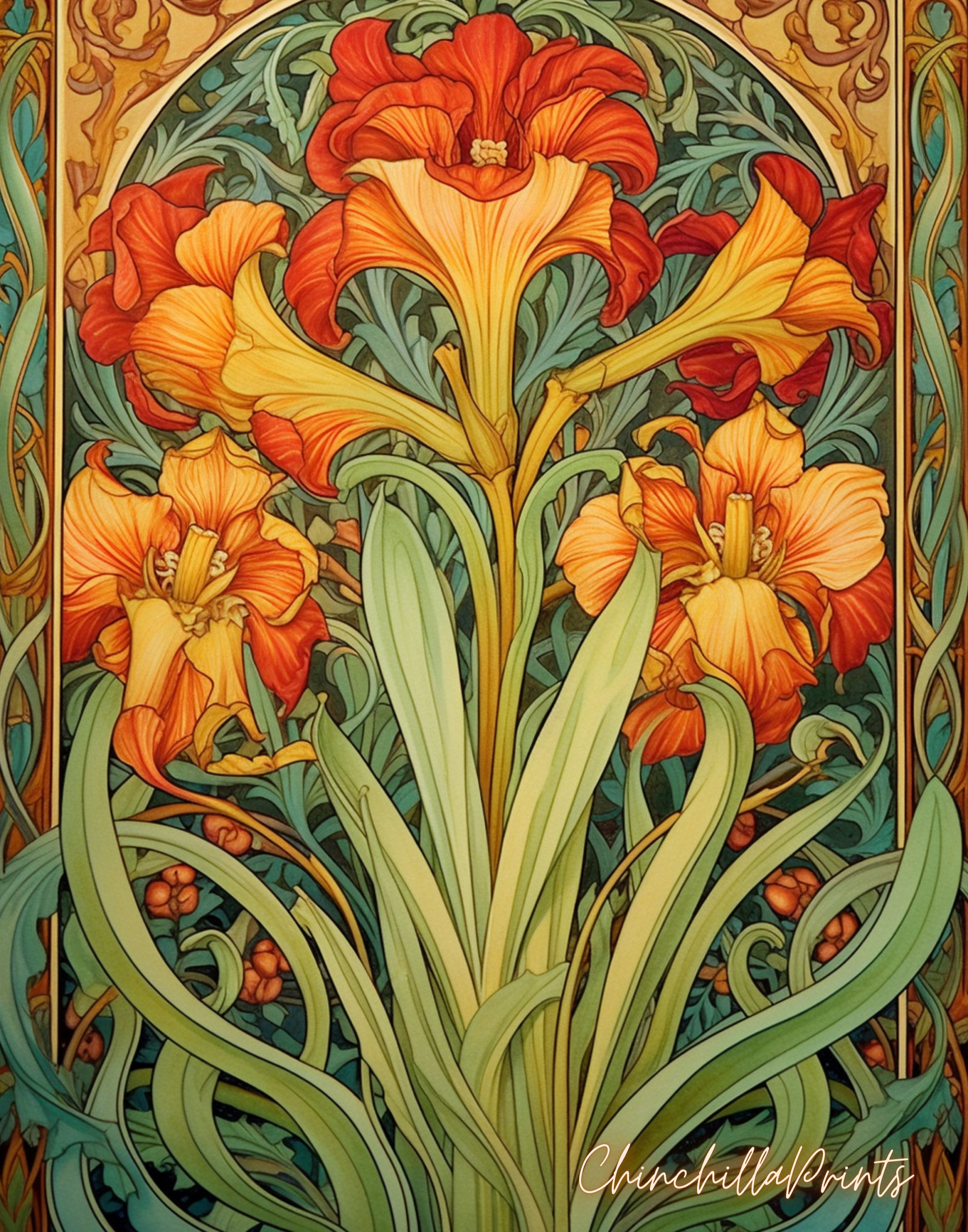Set Of 3 Floral Print Art Nouveau William Morris Style Vintage Set Of 3 Floral Print Art Nouveau William Morris Style Vintage
