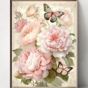 Shabby Chic Butterfly Set of 5 Butterfly on Flower Butterfly Art Vintage Butterfly Painting Art Gift for Butterfly Lovers 5 Set