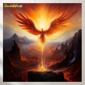 Born again from the flames Set of 4 Symbol of rebirth and renewal, Mythical bird of fire, Resurrecting from ashes Born again from the flames