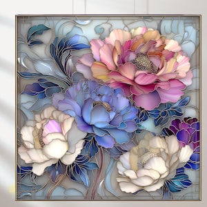 Conjunto de 24 pinturas florales en vitrales victorianos: Arte floral retro (descarga digital)