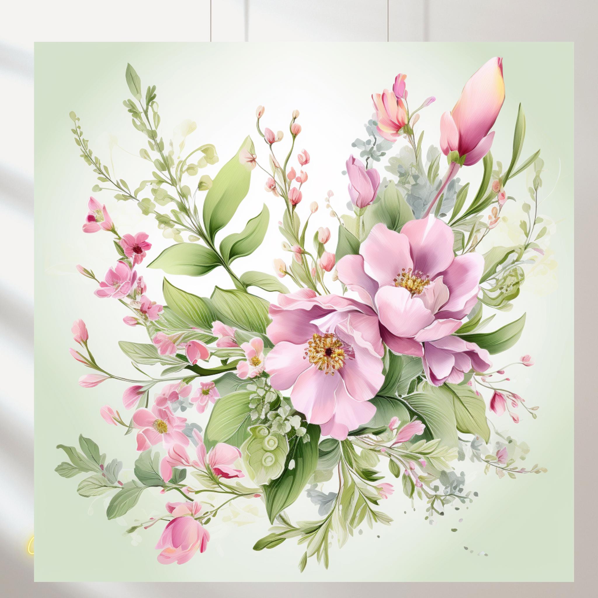 プロヴァンスの水彩画の花：ヴィンテージスタイルの絵画（JPGデジタル