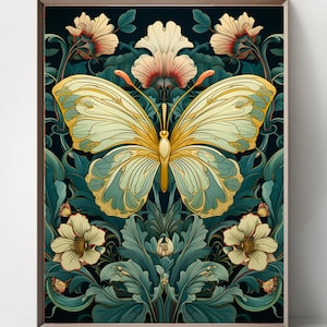 Butterfly Set of 5, Art Nouveau, William Morris style