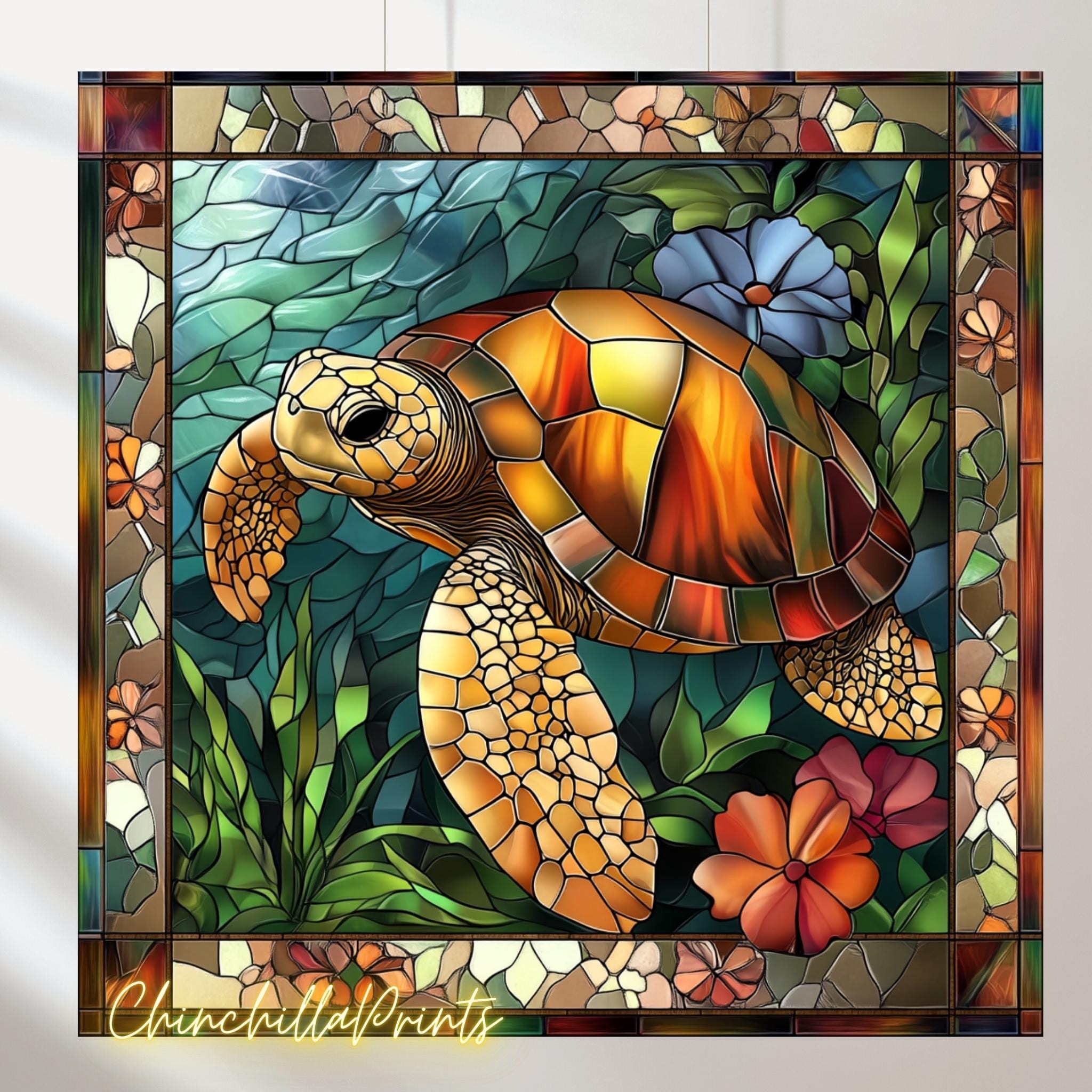 タートルステンドグラスアートプリントセット（デジタルダウンロード