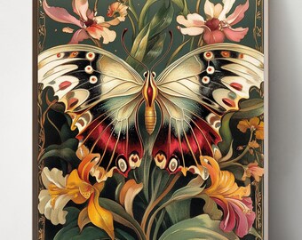 Set di 5 stampe di farfalle in stile Art Nouveau, stile William Morris (download immediato)