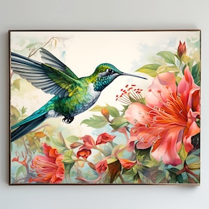 Hummingbird Art Print Set: Floral Bird Paintings (Digital Download, 19x13in Max)