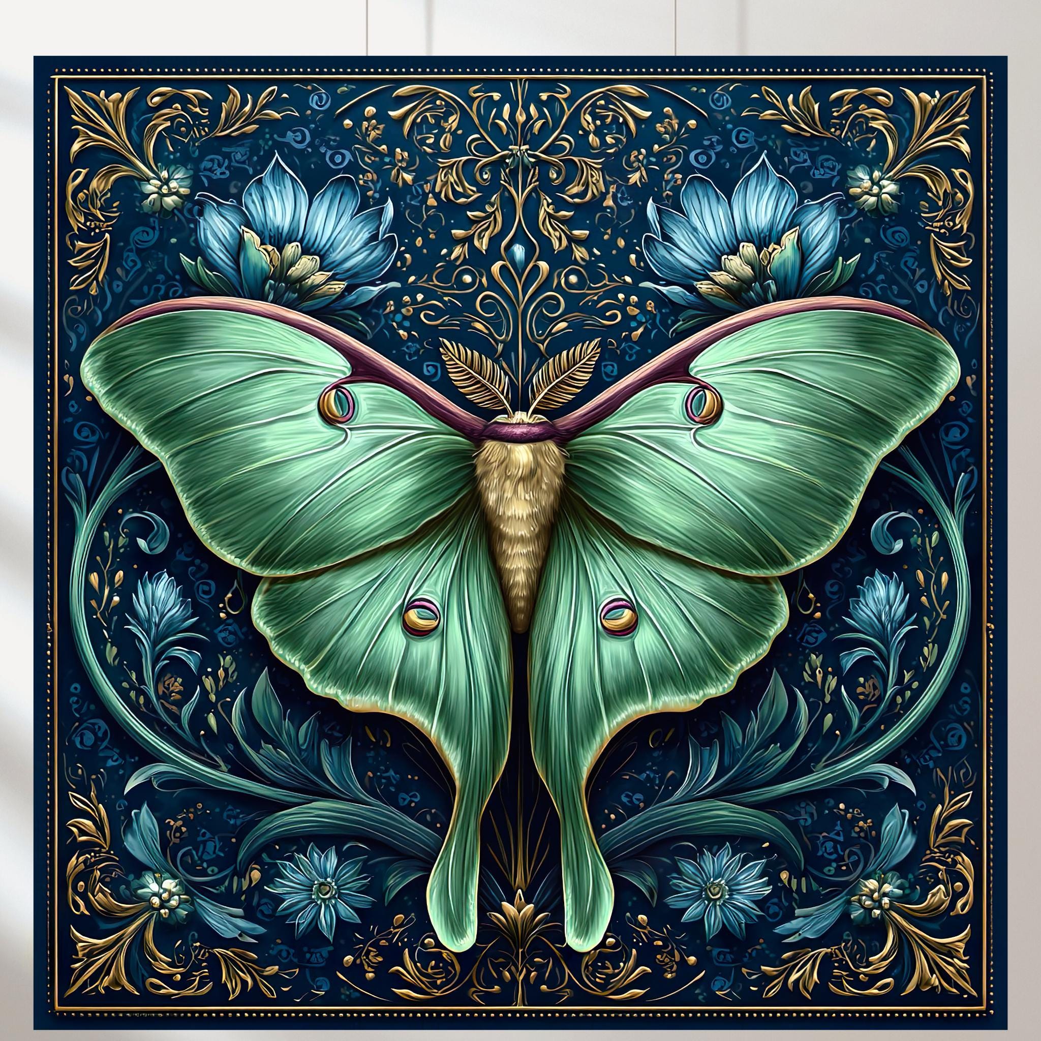 Art Nouveau Luna Moth Print Set: William Morris Floral Wall Art ...