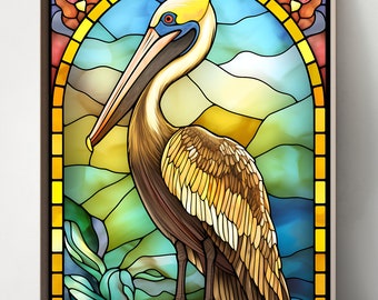 Set of 2 Pelican, Stained Glass Art Prints: Birds of America (Digital Download)