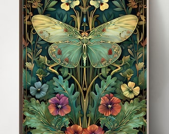 Set di 5 stampe di farfalle in stile Art Nouveau: stile William Morris, Dark Academia