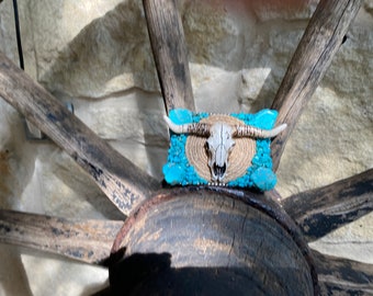 Rope & Steer Turquoise Stone Buckle