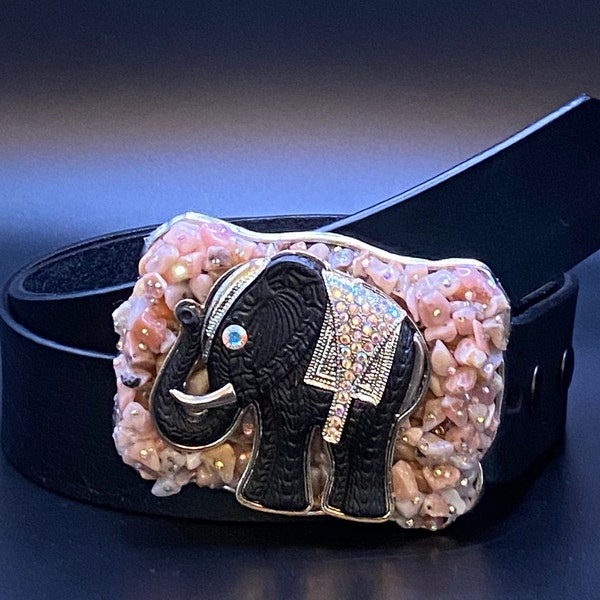 Pink Stone & Rhinestone Elephant Buckle