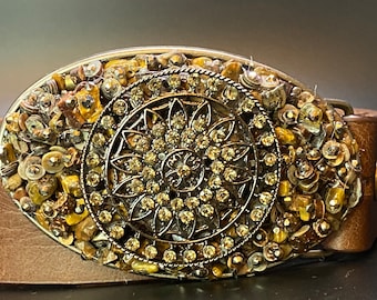Leopard Embellished Handcrafted Jeweled Bling Buckle Only. Crystal Leopard Belt Buckle: Gold & Silver Hip Hop Bling  main image 2