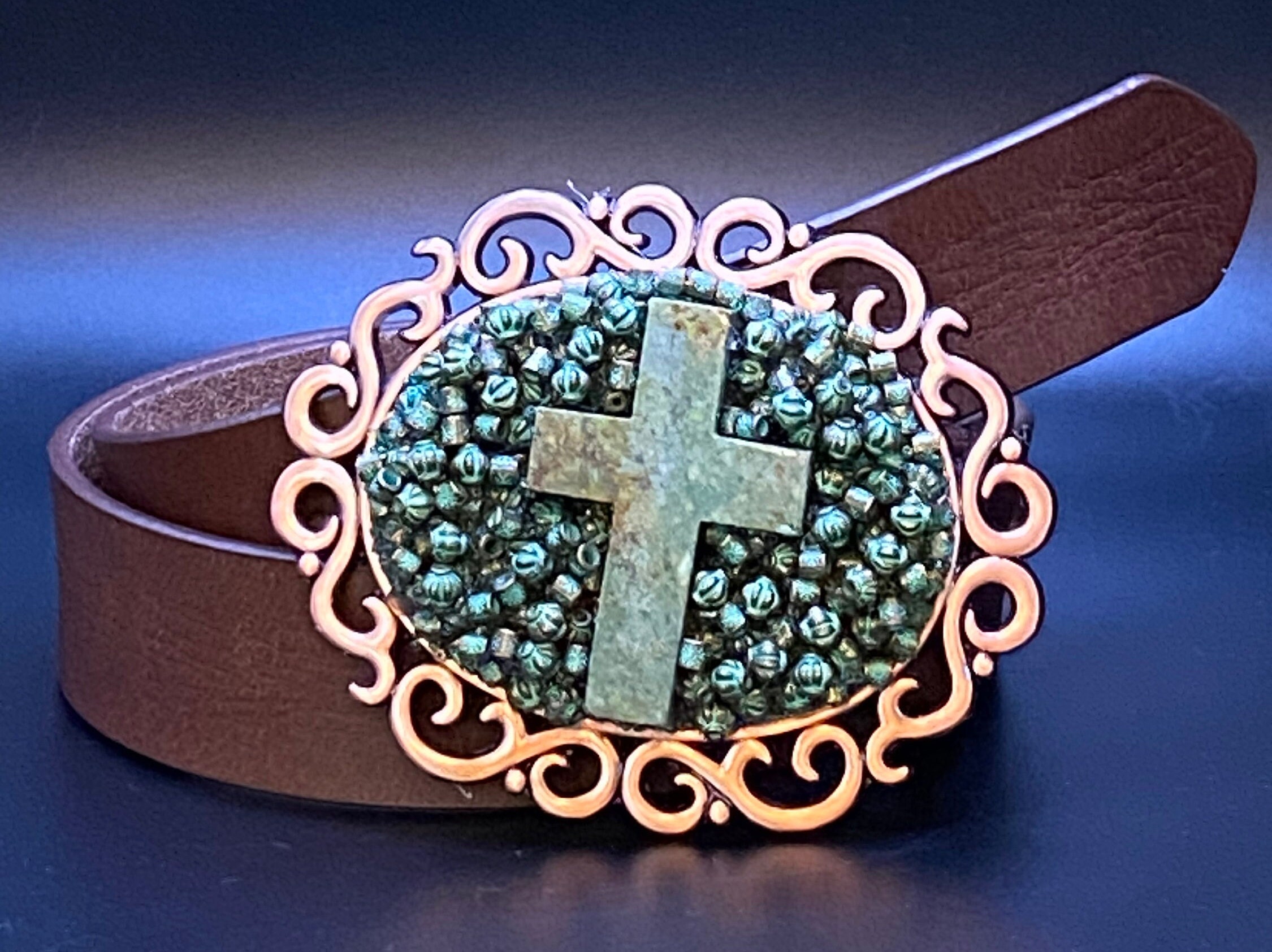 Turquoise Cross & Copper Beaded Buckle - Etsy