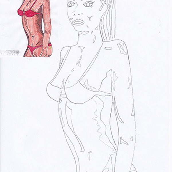 Glamorous bikini woman in Paint By Numbers art for you print out and colour in yourself