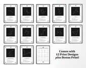 12pc Celestial Zodiac Prints Set, Night Sky Printable Astrology Chart, Star Sign Constellations, Digital Download