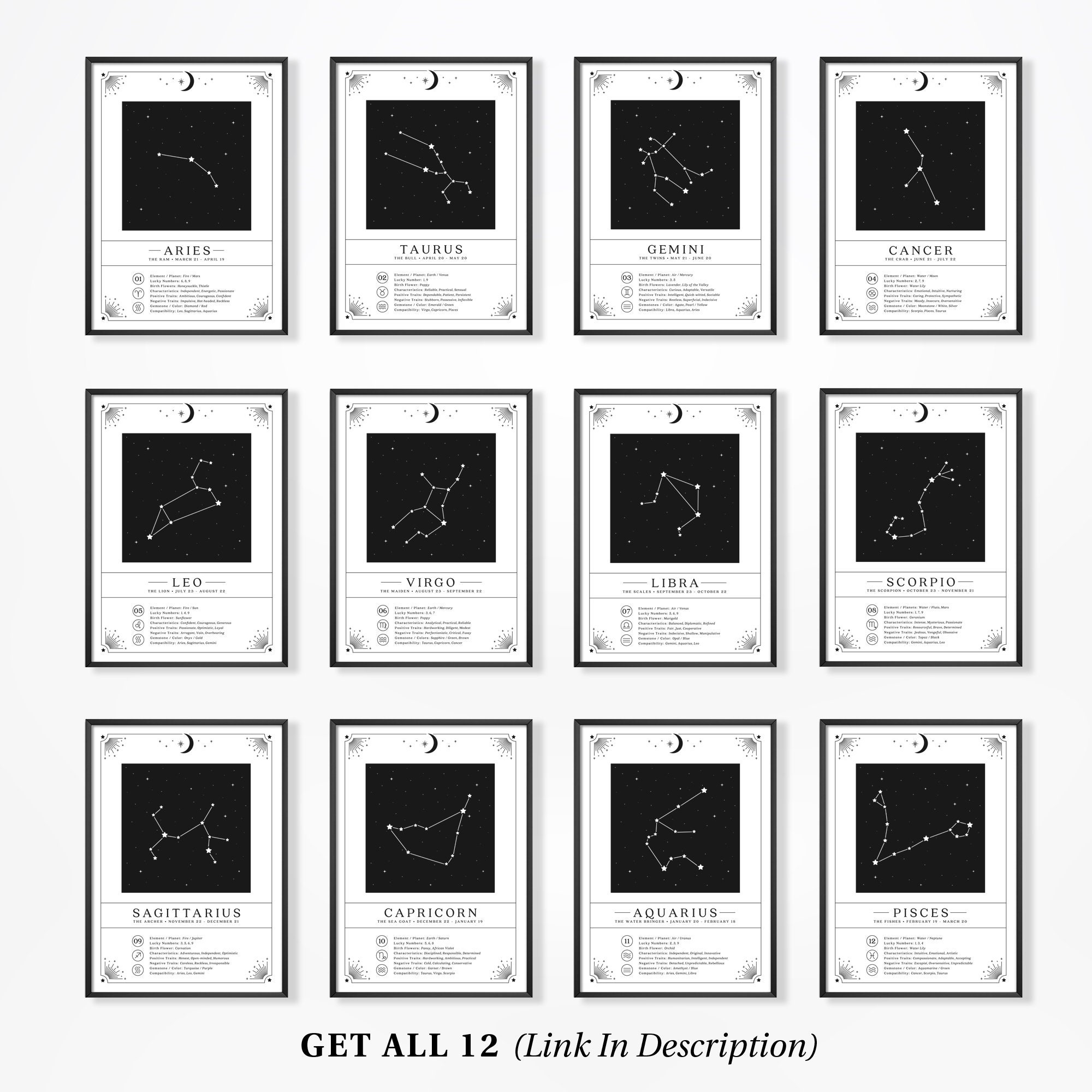 Leo Zodiac Print, Night Sky Printable Astrology Gifts for Horoscope ...