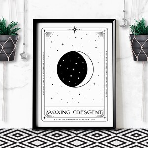 Waxing Crescent Moon Tarot Card Art Print, Night Sky Printable Celestial Constellation Poster, Digitale Download
