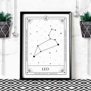 Löwe Sternzeichen Tarot Karte Art Print, Astrologie Horoskop, Celestial Constellation Sterne Karte Poster, digitaler Download