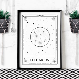 Volle maan Tarot Card Art Print, nachtelijke hemel afdrukbare hemelse sterrenbeeld poster, digitale download