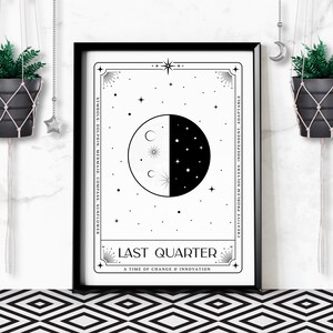 Last Quarter Moon Tarot Card Art Print, Night Sky Printable Celestial Constellation Poster, Digitale Download