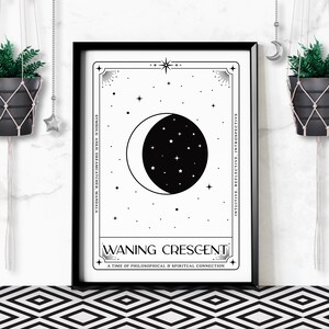 Afnemende wassende maan Tarot Card Art Print, nachtelijke hemel afdrukbare hemelse sterrenbeeld poster, digitale download