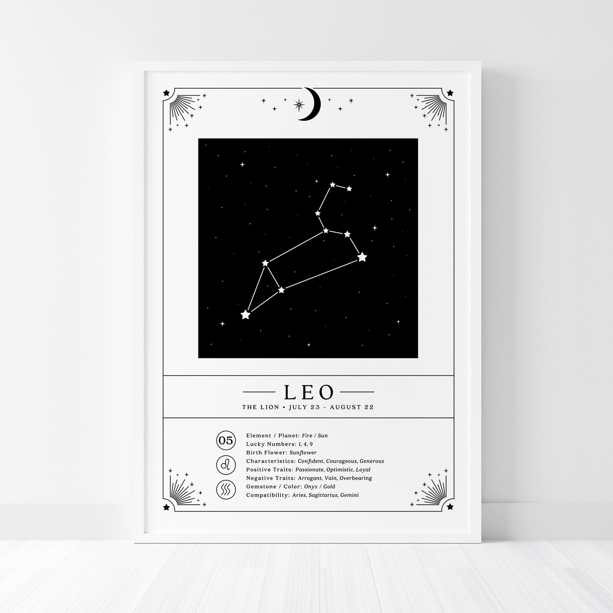 Leo Zodiac Print, Night Sky Printable Astrology Gifts for Horoscope ...