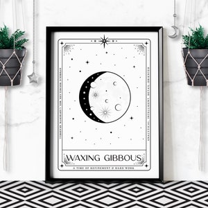 Waxing Gibbous Moon Tarot Card Art Print, Night Sky Printable Celestial Constellation Poster, Digitale Download