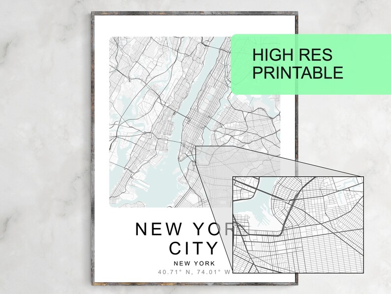 Map of New York City, Printable Wall Art, Instant Download, Square ...