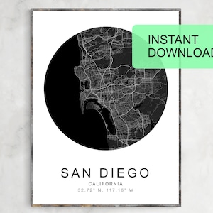 Map of San Diego, California, printable wall art, art prints, wall art, custom map, bedroom decor, poster, gift for her, couple gifts