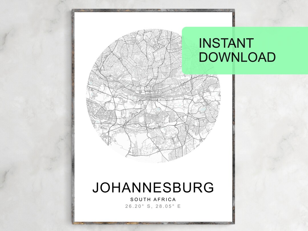 Map of Johannesburg, South Africa, Art Prints, Printable Wall Art, Home
