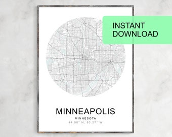 Map of Minneapolis, Minnesota, art prints, printable wall art, wall art, custom map, home office decor, poster, personalized gift