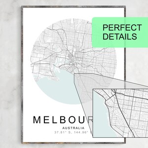 Map of Melbourne Australia, Printable Artwork, Anniversary Gift, City ...