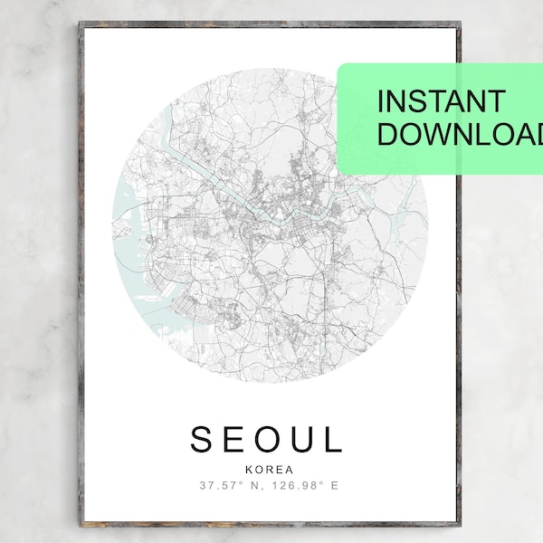 Map of Seoul, Korea, printable, art prints, personalized map, poster, custom map, wall art, wedding gift, personalized gift