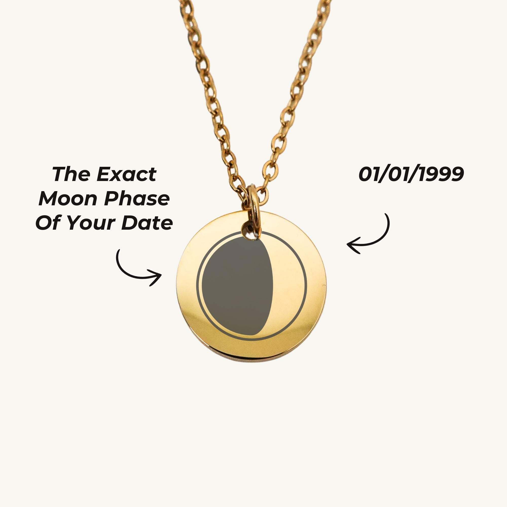 Custom Moon Phase Necklace, personalized engraved moon necklace, moon phase  by date, custom gift for him or her, wedding, birthday,