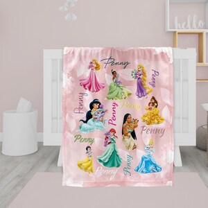 Personalized Fairy Tale Princesses Blanket - Elsa Frozen Belle Tiana...Custom Name Blanket