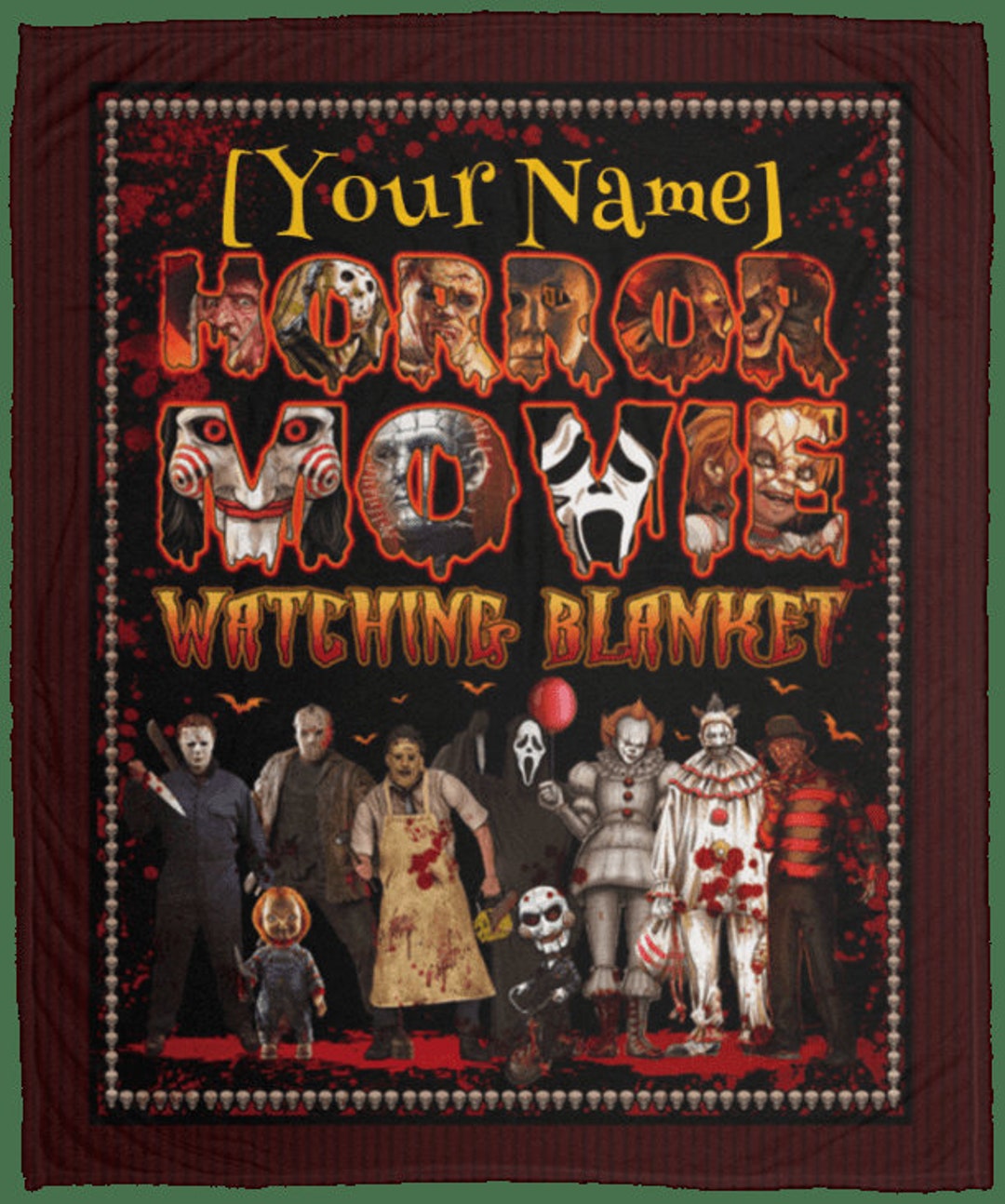 USA MADE Personalized Horror Movie Watching Blanket for Horror Movie Lover Customized Halloween
