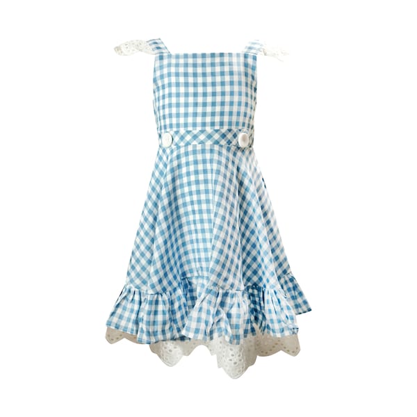 Ready-to-Ship Baby Classic Dorothy Inspired Blue Gingham Checkers Pinafore Dress - Wizard of Oz Cosplay Costume - Vintage-Inspired Halloween