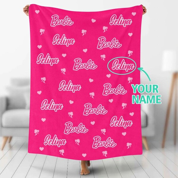 Couverture Barbie personnalisée pour fille fabriquée aux États-Unis | Couverture personnalisée Let's Go Party Barb, jeté sur le thème des poupées glamour