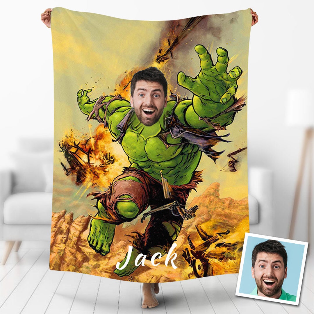 USA MADE Superhero Custom Blankets Personalized Hulk on Fire Blanket