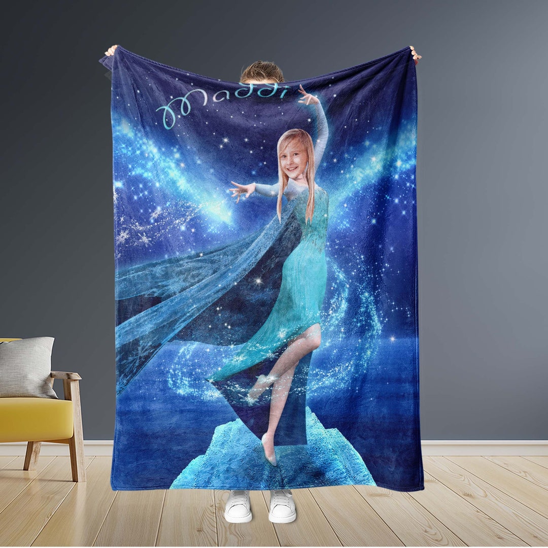 Personalized Fairy Tale Frozen Elsa Princess Blanket Custom Name & Face