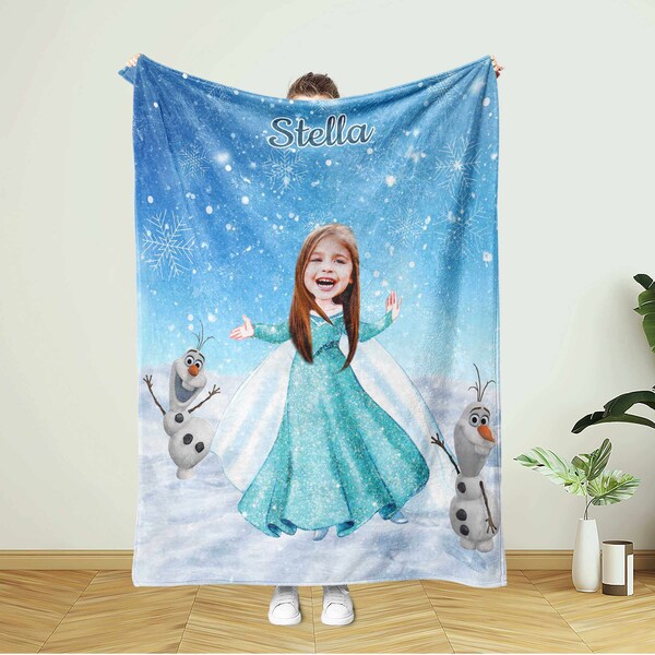 Personalized Elsa Photo Blanket | Custom Face & Name Snow Queen Frozen Elsa Blanket