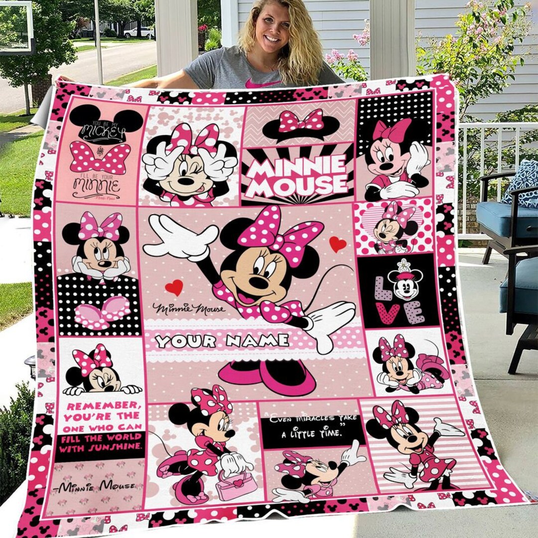 Personalized Cartoon Mouse Minnie Blanket Custom Name Baby Bedding ...