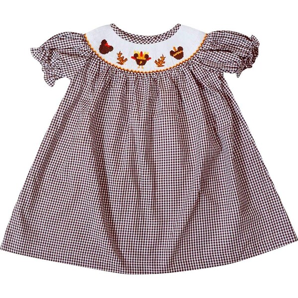 Petit Bebe Toddler Girls Blue Gingham Smocked Apples & Pencils Bishop Dress main image 0