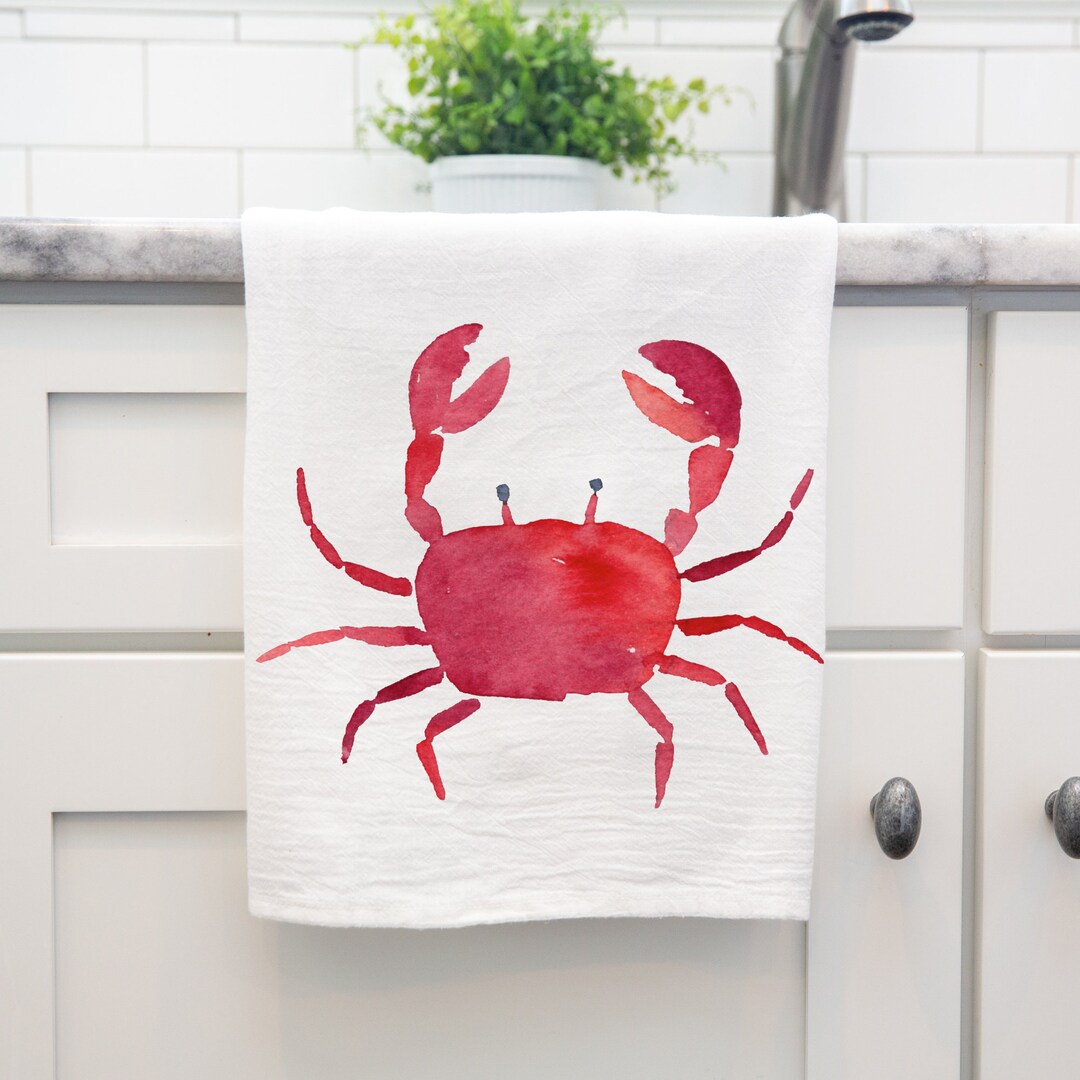 Red Crab Kitchen Towel Etsy