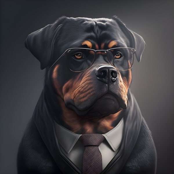 Fancy Rottweiler Digital Art Print - Dressed in Distinguished Attire, Dog Art