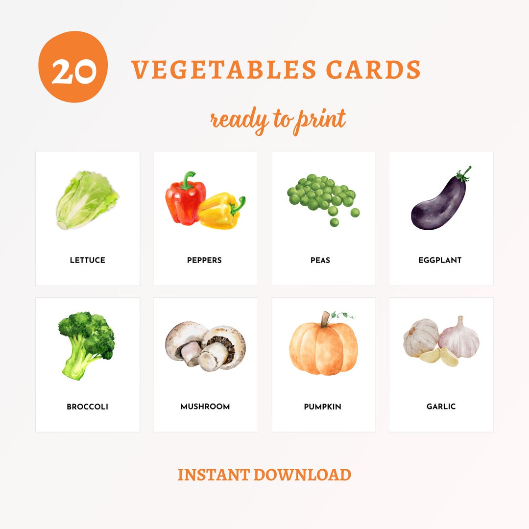 Vegetables Flashcards. Montessori Vegetable Flashcards. Etsy